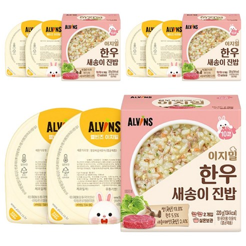 엘빈즈 이지밀 실온 이유식 한우 새송이 진밥, 220g, 3개