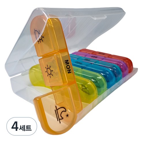 네스팅홈 요일별 21칸 끼니별 알약 케이스 투명 7색, 4세트