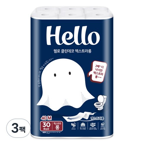 헬로 클린데코 엑스트라롱 천연펄프 2겹 화장지, 30개입, 3개