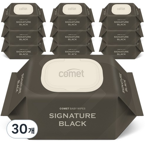 코멧 시그니처 블랙 아기물티슈 엠보싱 캡형, 30개, 100개입, 60g