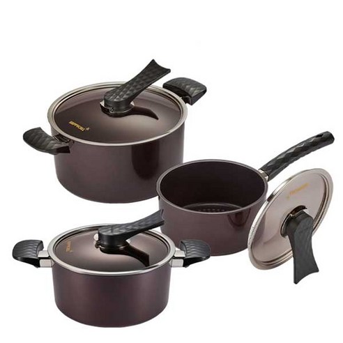 해피콜 다이아몬드 IH 냄비 세트 3개, 다크초코, 편수냄비 18cm + 양수냄비 20cm + 곰솥냄비 24cm