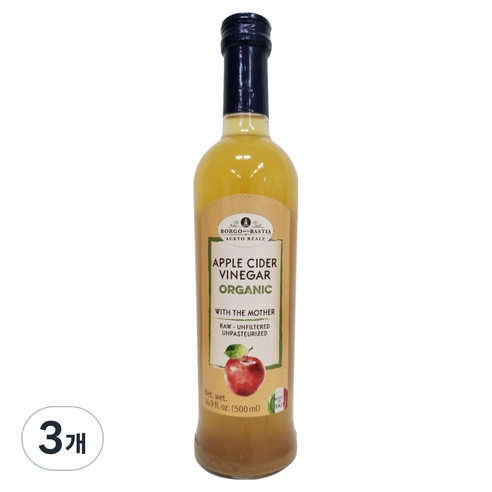 발베로 보르고델라바스티아 유기농 애플사이다비니거, 3개, 500ml