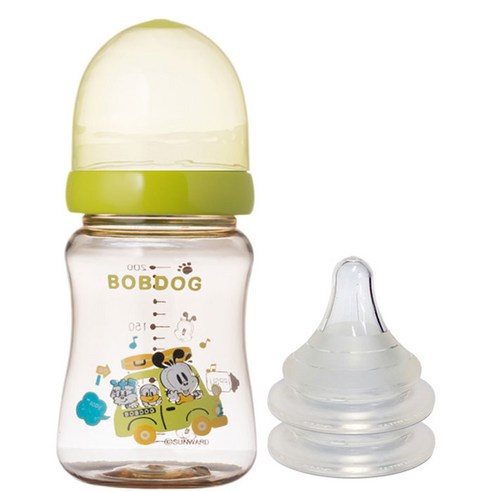 리틀밥독 PPSU 유꼭지젖병 200ml 젖꼭지 2개입, 2단계(0~3개월), 그린