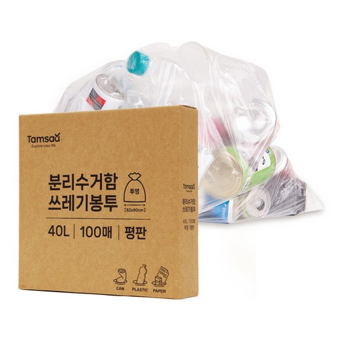 탐사 분리수거 쓰레기봉투 평판 투명, 40L, 1개