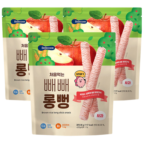 베베쿡 처음먹는 빼빼롱뻥 30g, 3개, 사과