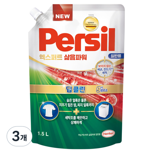 퍼실 엑스퍼트 삶음파워 일반용 액상세제 리필, 1.5L, 3개