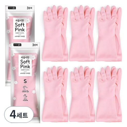 명진 소프트핑크 고무장갑 3켤레 세트, 소(S), 4세트