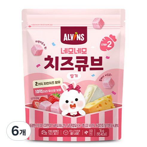 엘빈즈 네모네모 치즈큐브, 딸기, 16g, 6개