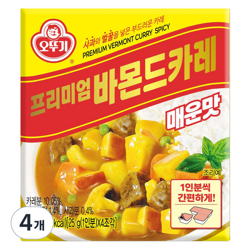 오뚜기 프리미엄 바몬드 카레 매운맛, 100g, 4개