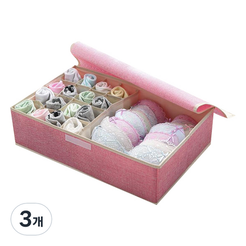 마켓감성 17칸 속옷 수납박스 핑크, 3개