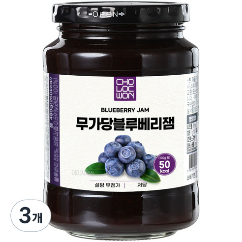 초록원 무가당 블루베리 잼, 480g, 3개