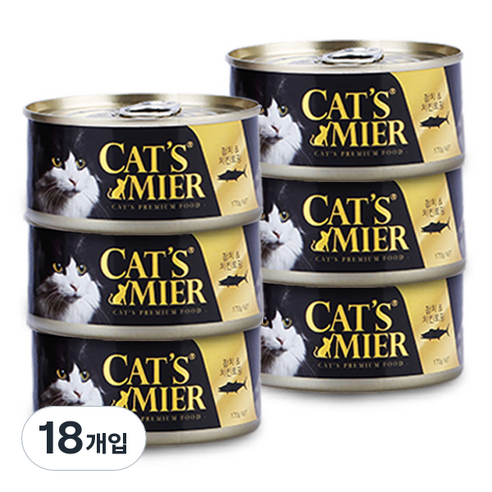 캣츠미어 전연령용 참치와 치킨토핑 고양이 습식사료, 닭+참치, 170g, 18개