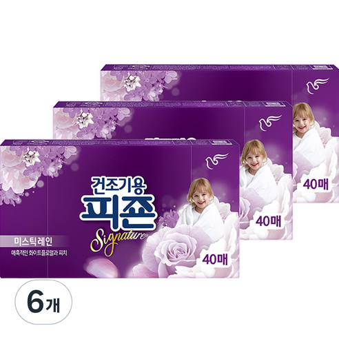 건조기용 피죤 시트 섬유유연제 미스틱레인 본품, 6개, 40매