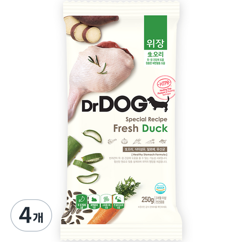 닥터독 생후 3개월 이후 위장 오리 건식사료, 소화기능 개선, 250g, 4개