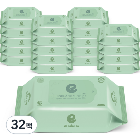 앙블랑 세이프 민트 유아물티슈 휴대형 58gsm, 20매, 32개
