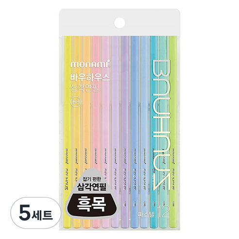 모나미 바우하우스 파스텔 삼각 연필 HB 12본, 혼합색상, 5세트