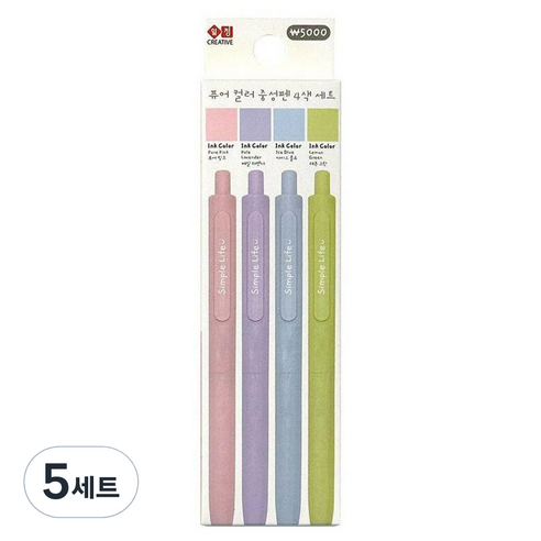 iiGEN 심플 파스텔 컬러 중성 펜 4종 세트 0.5mm, 혼합색상, 5세트