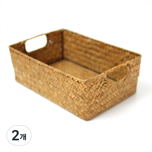 내일의공간 작은 손잡이 사각 라탄바구니 S 30 x 20 x 10 cm, 네츄럴, 2개