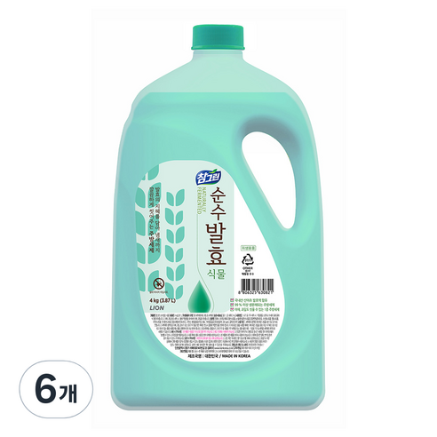 참그린 순수발효 식물 주방세제, 4kg, 6개