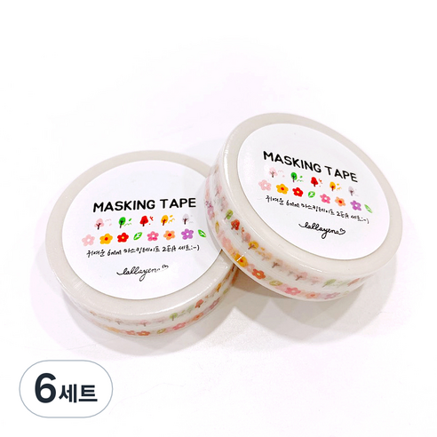 랄라예나 귀여운 마스킹 테이프 2종 세트 6mm x 10m, 85 귀요미 플라워 나무 데코라인, 6세트