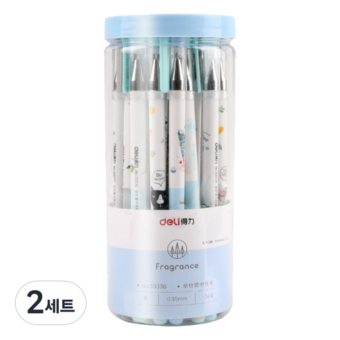 DELI 중성 탄소 서명 캐릭터 얇은 볼펜 24종 세트 0.35mm, 블랙, 2세트