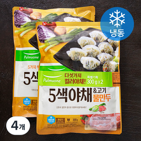 풀무원 오색 야채 & 고기 물만두 (냉동), 300g, 4개