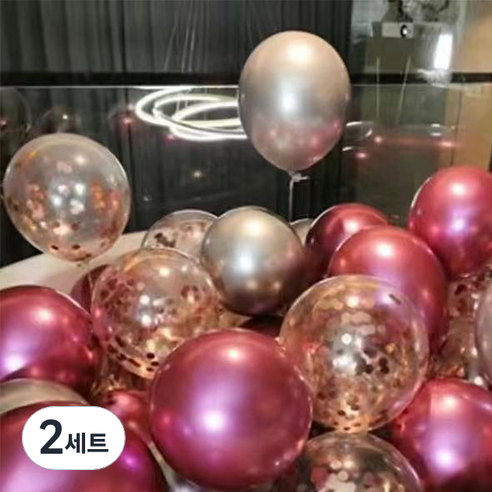 뷰라뷰 파티풍선 50p + 공기펌프 + 10m 리본 세트, 10 핑크 + 실버 + 샴페인스팽글(랜덤발송), 2세트
