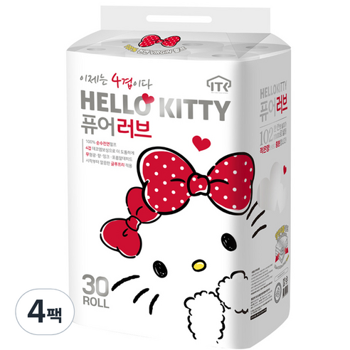 헬로키티 퓨어러브 4겹 롤화장지 20m, 30롤, 4팩