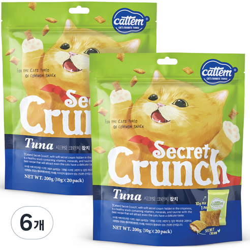 캣템 시크릿 크런치 고양이 간식, 참치, 200g, 6개