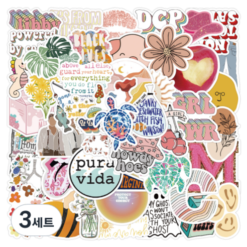 우밍스토어 노트북 꾸미기 감성 캐쥬얼 팬시 스티커 50p 세트 타입 3, 혼합색상, 3세트