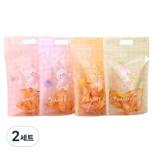 마켓감성 큐티 손잡이 구디백 4종 x 24p + 4p 랜덤발송 세트, 해피라이프, 2세트