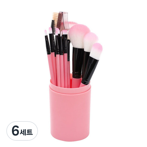 동경귀요미 브러쉬 12종 + 원통 파우치, 핑크, 6세트