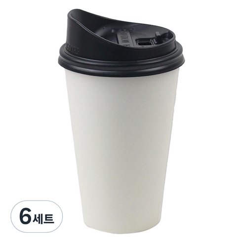 아이엔피 화이트무지 종이컵 380ml 50p + 롱개폐 뚜껑 50p, 6세트