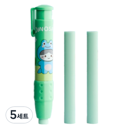 꼬까 슬라이드 캐릭터 지우개 팬 본체 + 리필 2p 세트, 그린, 5세트