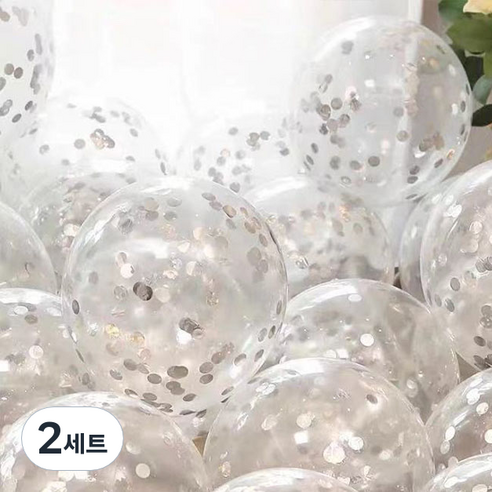 뷰라뷰 파티풍선 50p + 공기펌프 + 10m 리본 세트, 23 실버스팽글(랜덤발송), 2세트