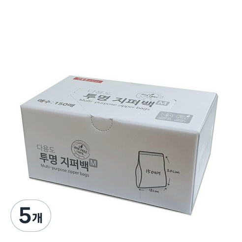 생활을그리다 다용도 투명지퍼백, 중(M), 150개입, 5개