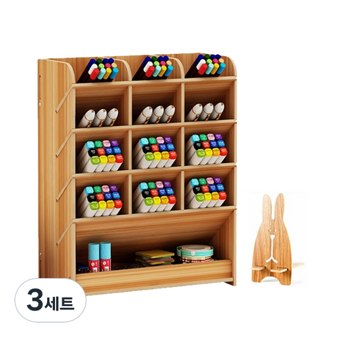 아토바스켓 DIY 멀티꽂이함 일반형 + 핸드폰거치대, 브라운, 3세트