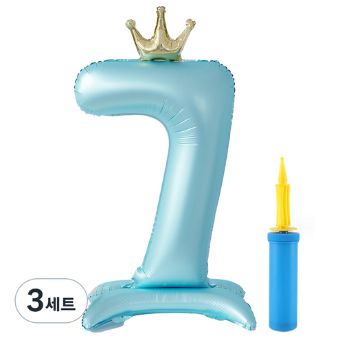 올리브파티 대형 스탠딩 왕관 생일 풍선 숫자7 + 손펌프 세트, 블루(풍선), 3세트
