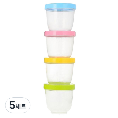베베앤맘 밀폐형 이유식 보관용기 4p, 블루,핑크,옐로우,그린, 5세트, 300ml
