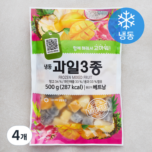 재호식품 과일 3종 망고 / 파인애플 / 용과 (냉동), 4개, 500g
