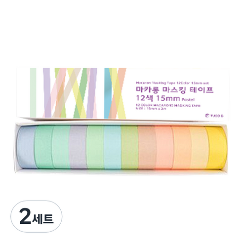 투코비 마카롱 마스킹 테이프 12색 15mm, 파스텔, 2세트