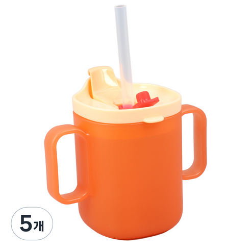순수아 양손 다기능 빨대컵 아기물컵 스파우트컵 어린이집 준비물, 260ml, 5개, 레드