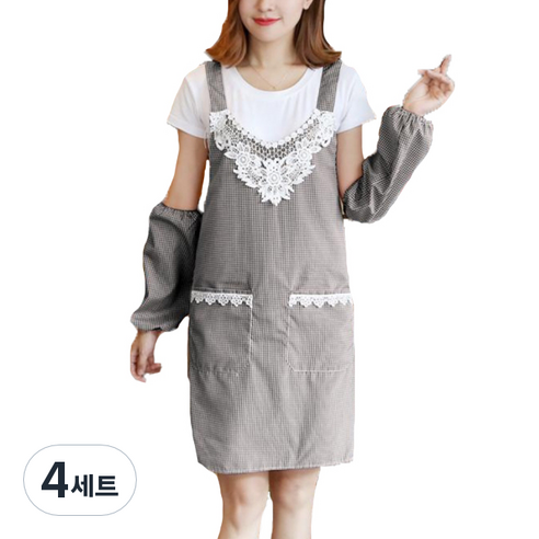 에이홉 간편한 장식 앞치마 + 팔토시, 블랙, 4세트