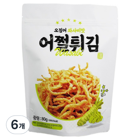 어쩔튀김 오징어튀김 와사비맛, 80g, 6개