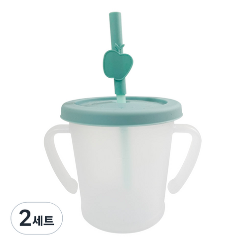 아가프라 매직 빨대컵 S 300ml + 실리콘 빨때 + 과일 빨대 탑, 민트(빨대컵), 랜덤발송(삘대탑), 2세트