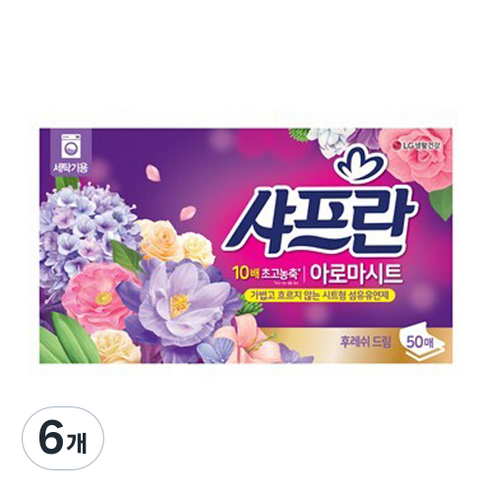 샤프란 아로마 시트 섬유유연제 후레쉬드림, 6개, 50매