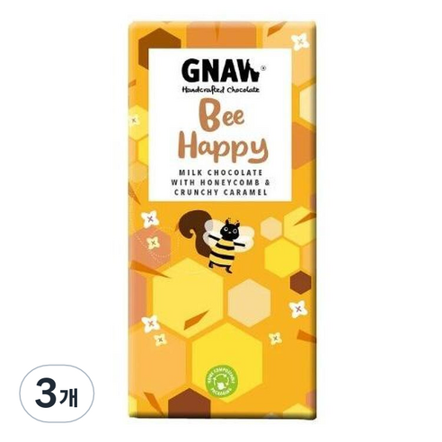 GNAW 밀크 초콜릿 비 해피 초콜릿 바, 100g, 3개