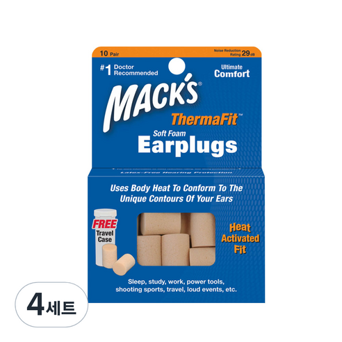 Macks 소프트폼 귀마개 20p + 케이스 ThermaFit 9510-TC, 4개, 10쌍