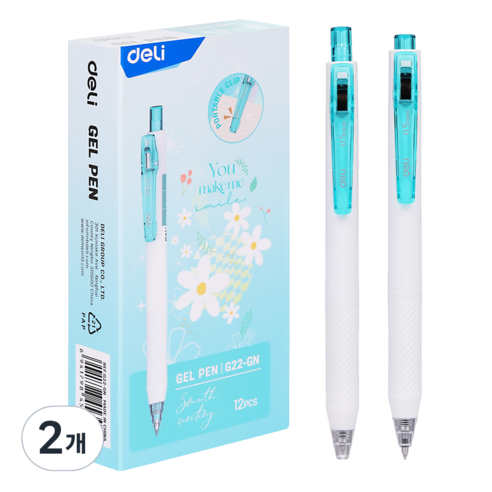 델리 노크식 칼라 젤펜 0.5mm EG22 12p, 그린, 2개