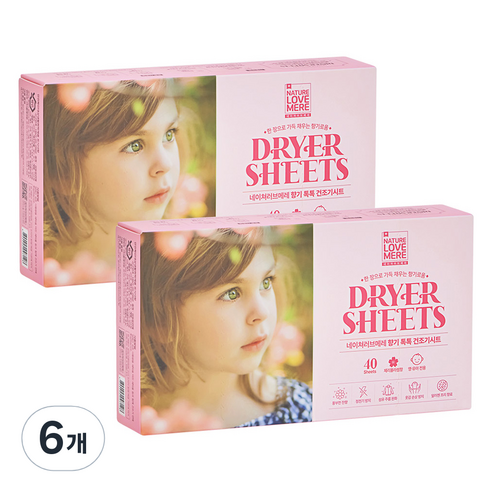 네이쳐러브메레 유아용 섬유유연제 건조기시트 체리블라썸향 40p, 80g, 6개